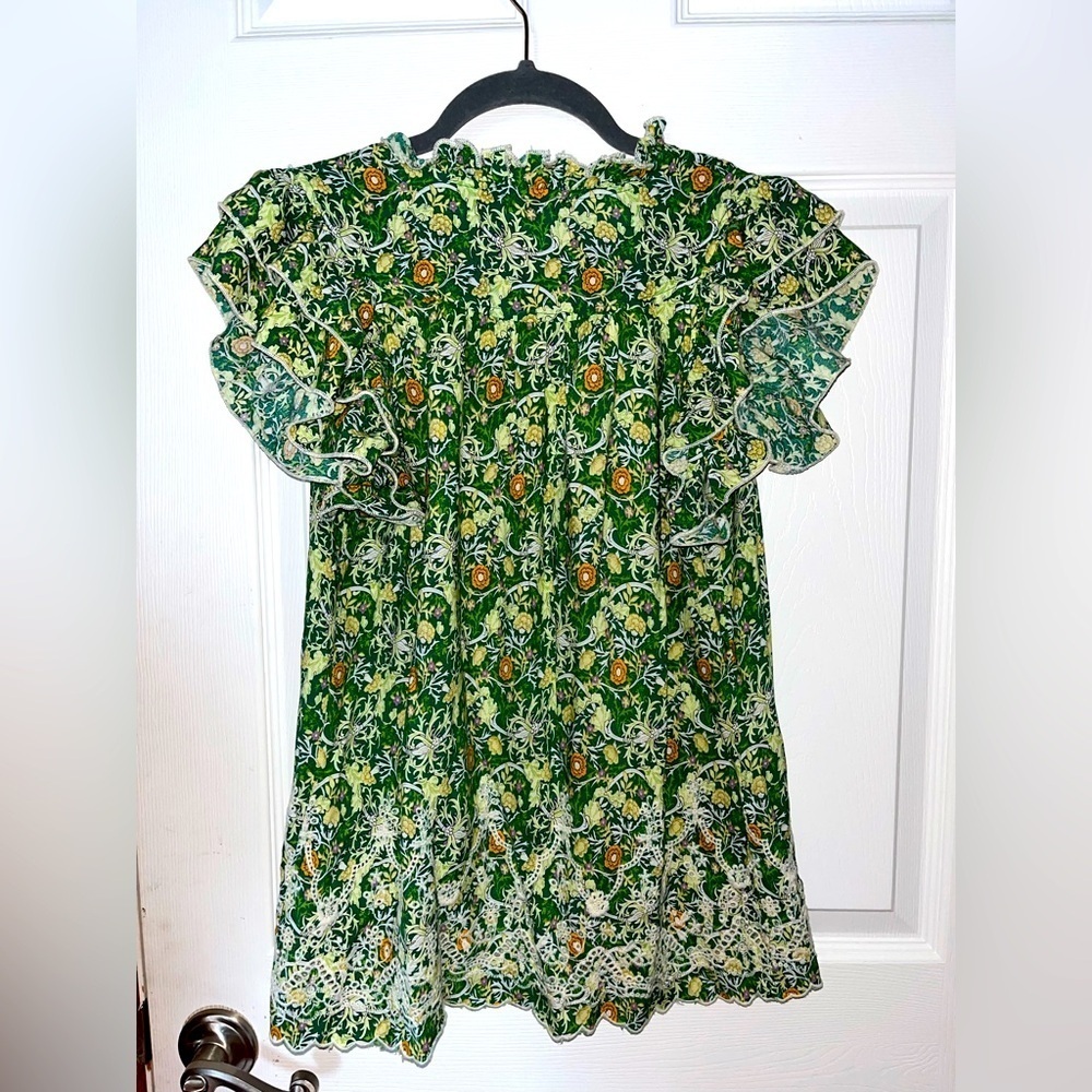 Solitaire Green and Yellow Floral Short Sleeve Blouse Medium - Picture 3 of 3